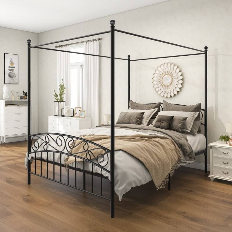 Black Queen Size 4 Poster Canopy Bed Frame M63506
