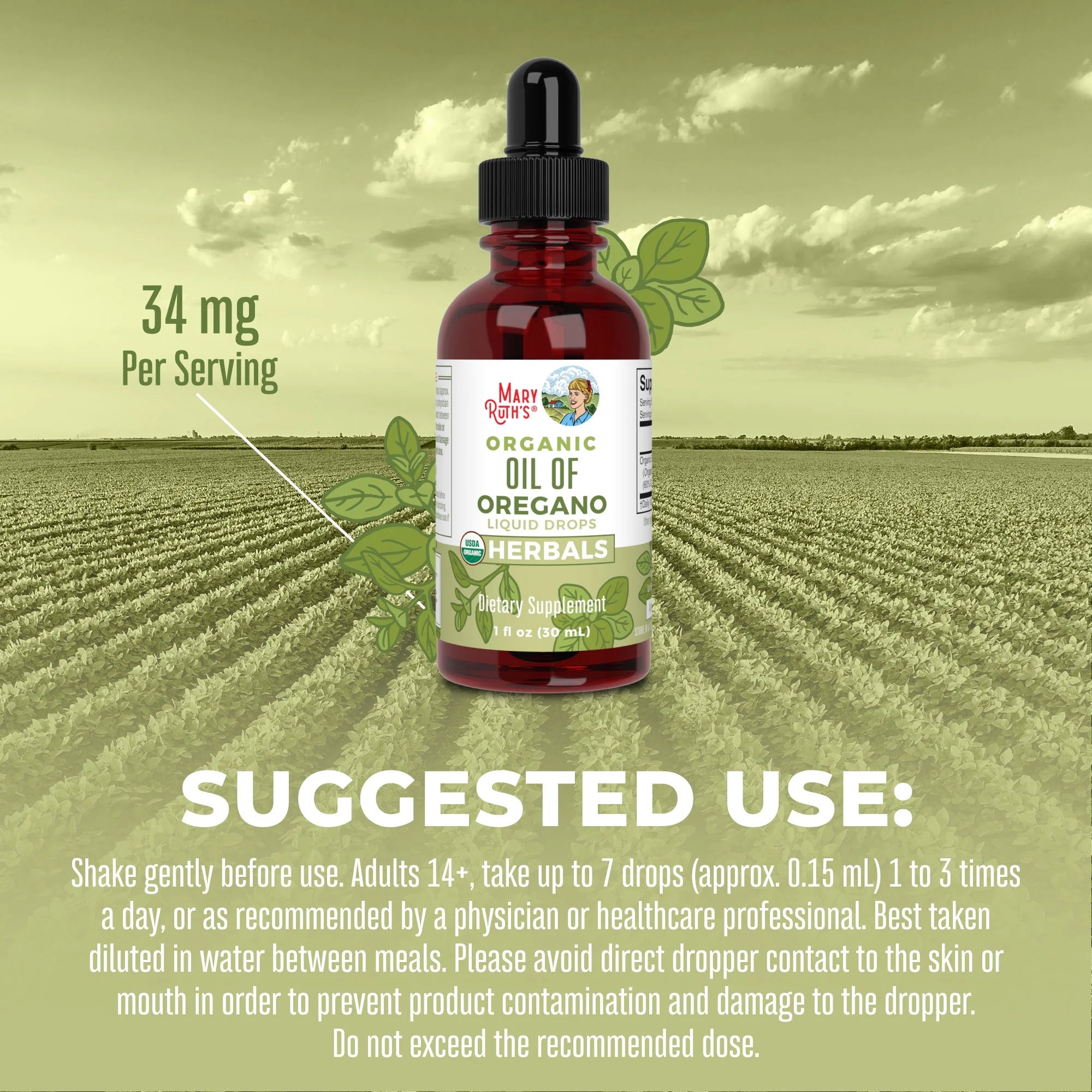 USDA Organic Oil of Oregano Liquid Drops, 1 fl oz / 30ml K933