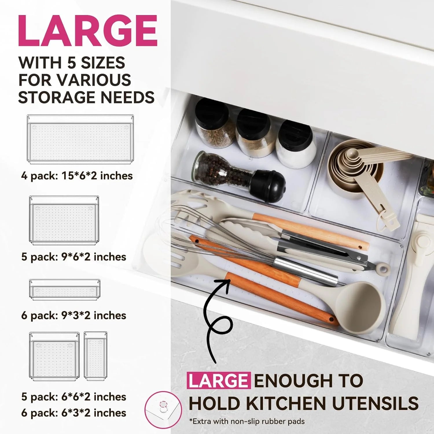 26 Pack Clear Plastic Drawer Organizer Bins - 5 Size Heavy Duty Acrylic Drawer Organizers N348