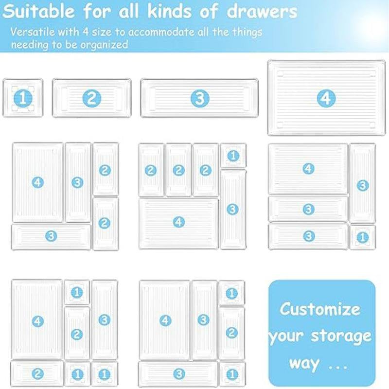 25 Pcs Plastic Clear Drawer Organizer Storage Trays B437407