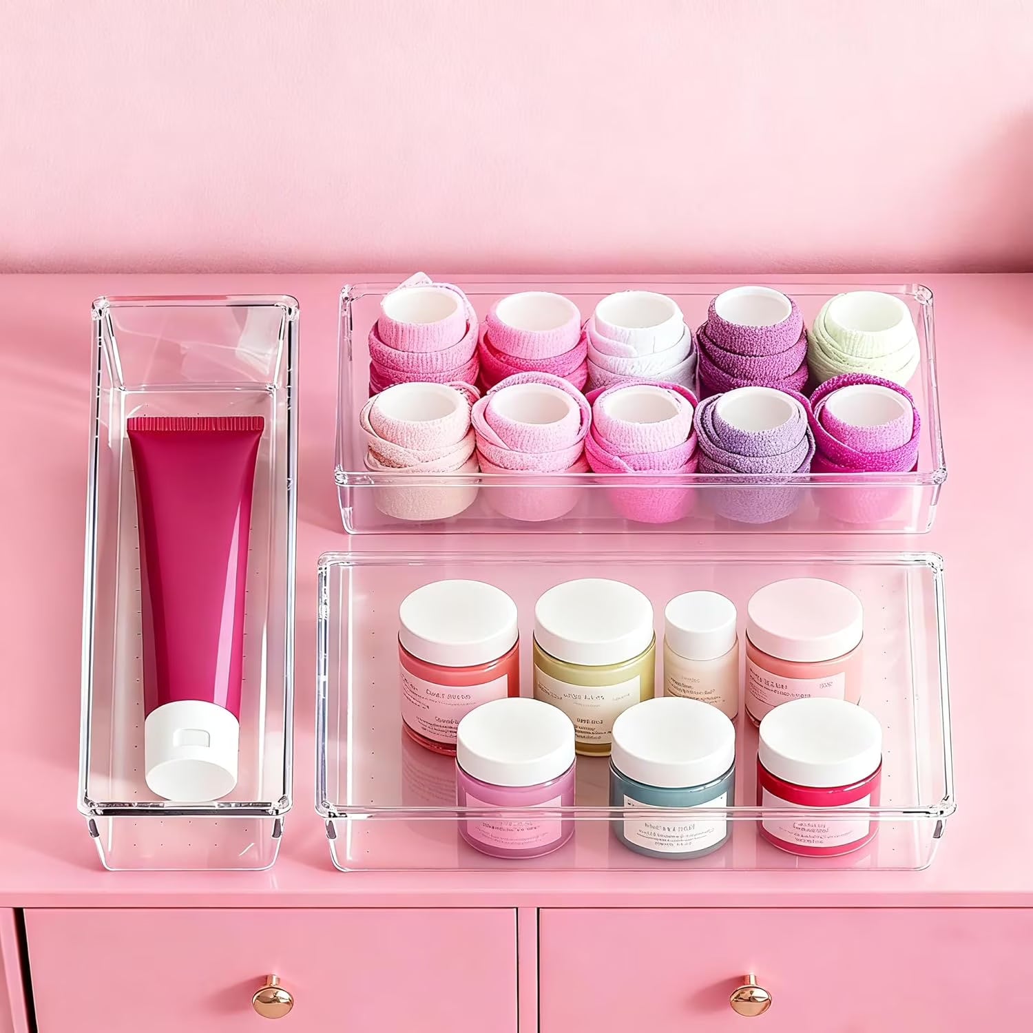 26 Pack Clear Plastic Drawer Organizer Bins - 5 Size Heavy Duty Acrylic Drawer Organizers N348