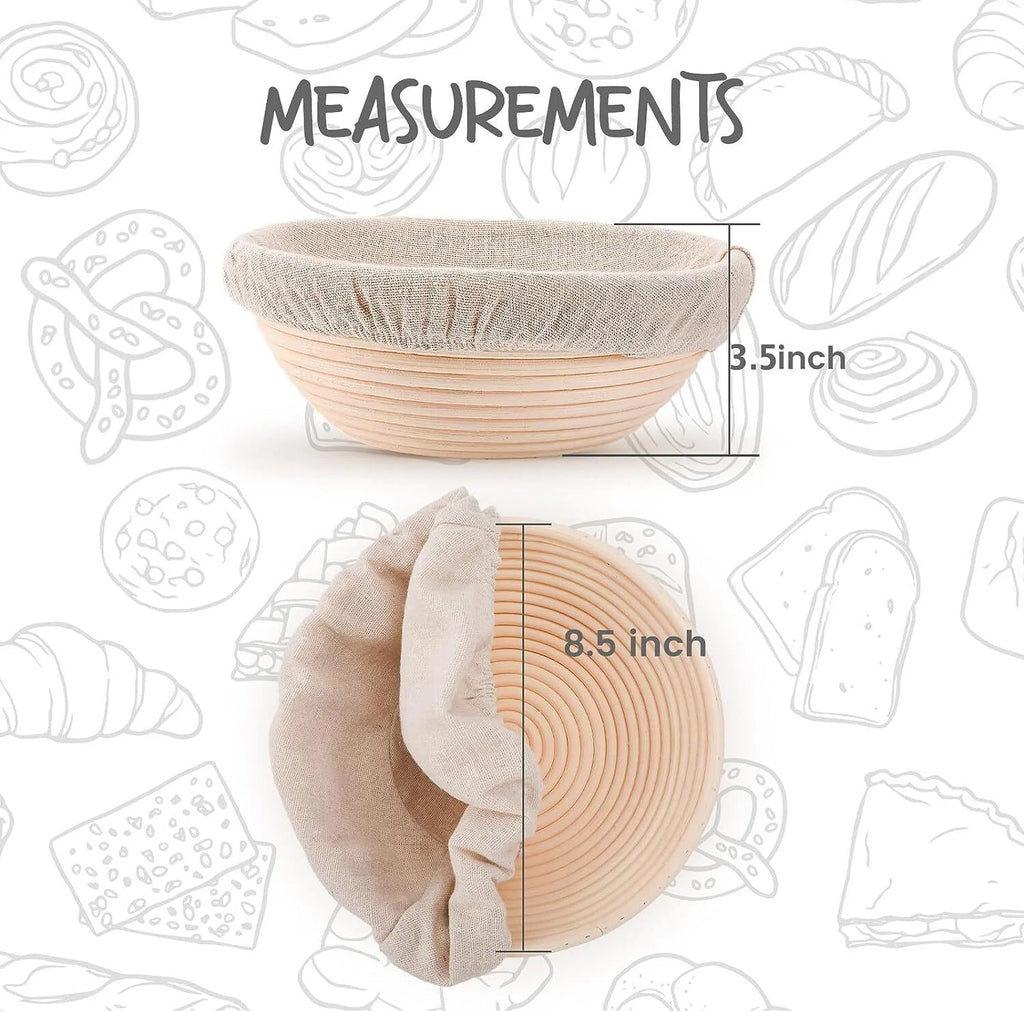 Round Bread Dough Proofing Rattan Baskets (Set of 2, 9 inch) with Liners Y712