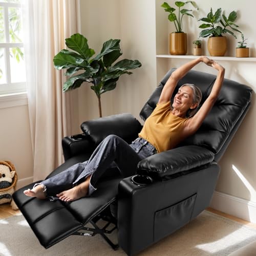 PU Leather Electric Power Lift Chair Recliners with Heat and Massage, Adjustable Back Leg, USB Ports, Cupholders Y5143