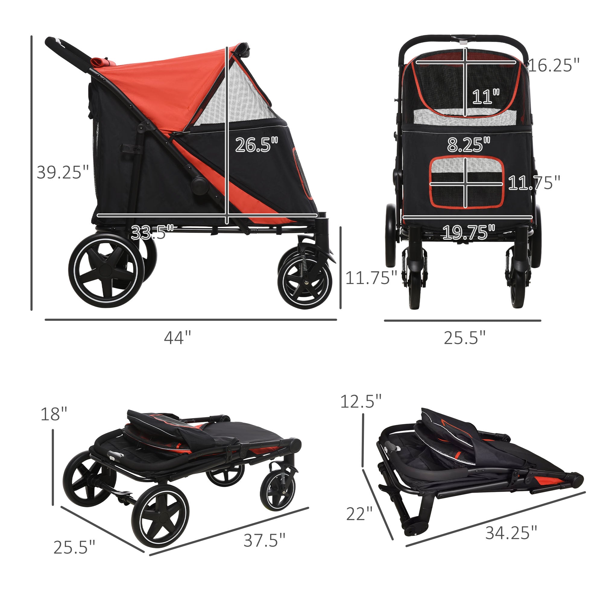 Gray Foldable Pet Stroller with 2 Safety Lashes R808268