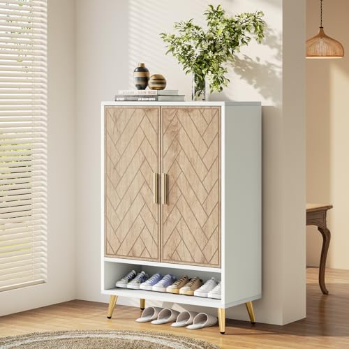 Brown 6-Tier 24 Pairs Wooden Shoe Cabinet with Doors O4630