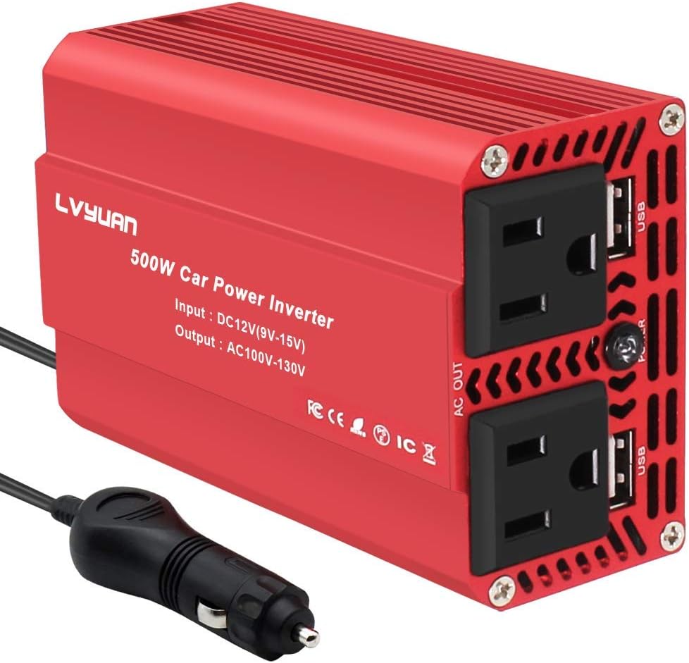 1500 Watts Car Power Inverter 12V to 110V DC to AC Converter Dual AC Outlets Dual 3.1A USB Ports V556579