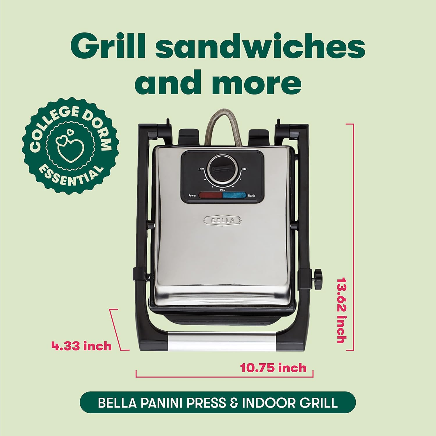 Stainless Steel Panini Press with Double Nonstick Plates D839