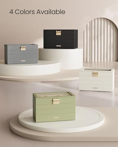 4-Tier Jewelry Box with Glass Lid, Dove Gray A39651