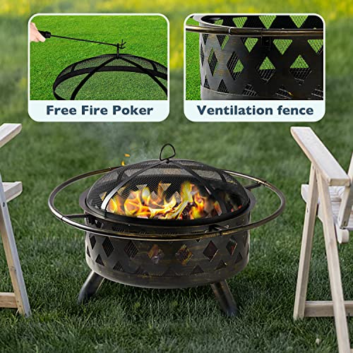 2 in 1 Wood Burning Fire Pit with Mesh Spark Screen Doors A4886