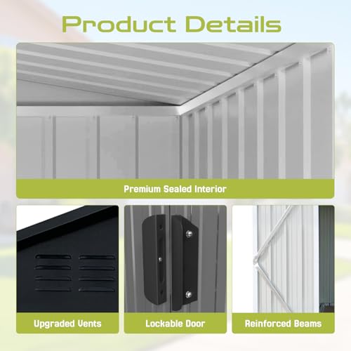 Grey Metal Outdoor Storage Shed with Windows and Lockable Doors L12614