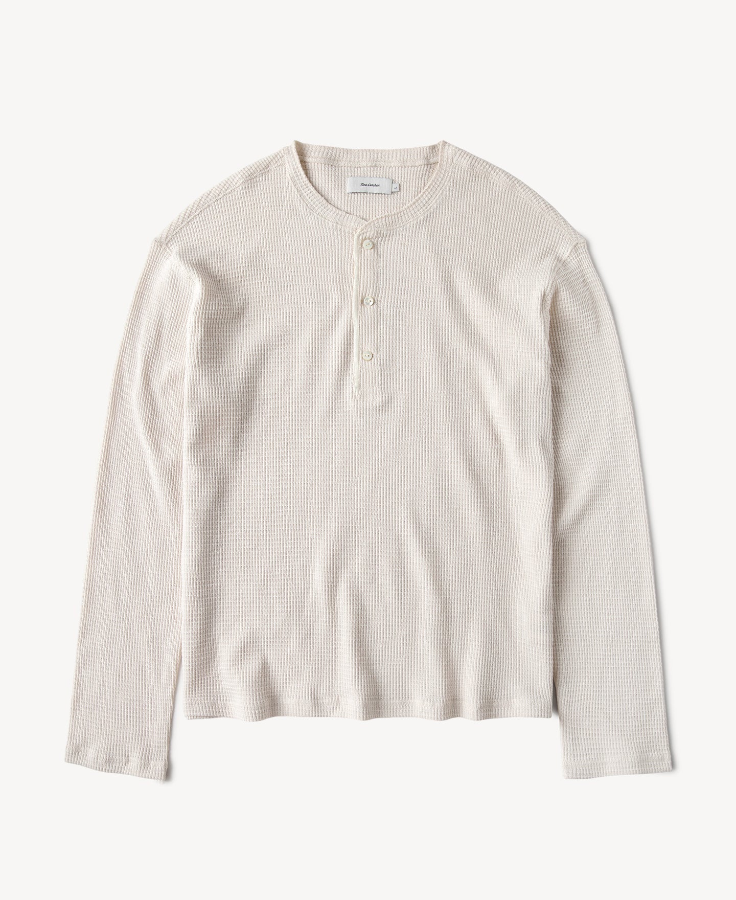 Honeycomb Waffle Knit Henley Long Sleeve T-Shirt